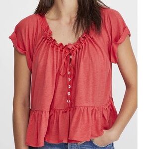 Free People Charlie Ruffle Tee Size Small